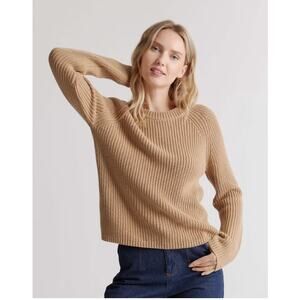Quince 100% Organic Cotton Fisherman Crew Sweater Large Camel Minimalist Knit